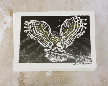 SJS-C Linoleum Print Card "Barred Owl"